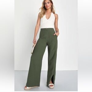 Jet Stream Olive Green High-Waisted
Wide-Leg Pants